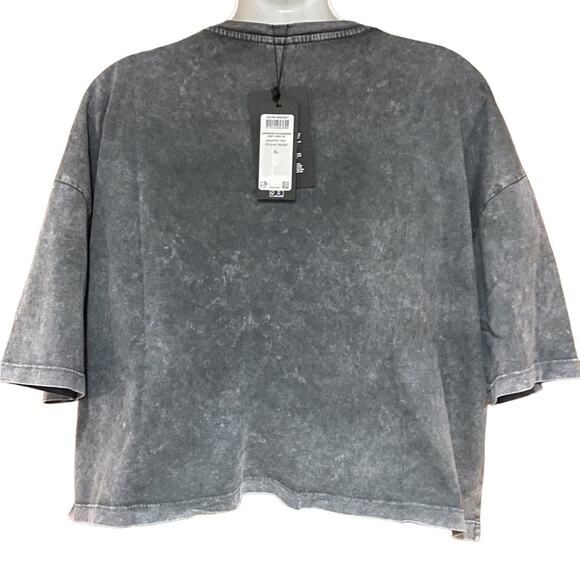 Vero Moda Womens XL Cropped Rocker Black Acid Washed Short Sleeve T-Shirt NWT - Picture 2 of 6